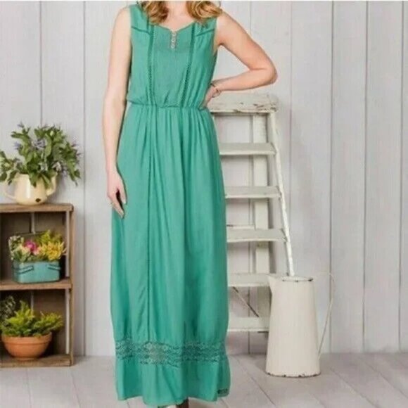 Matilda Jane Down in the Valley Green Maxi Dress Women's Medium Joanna Gaines - Picture 1 of 11